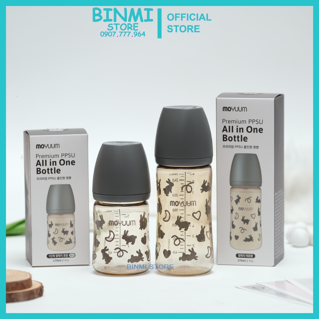Bình sữa Moyuum 170ml/270ml hoạ tiết thỏ 2023
