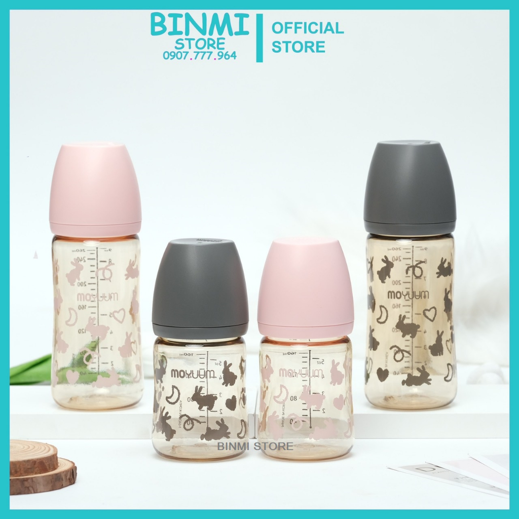 Bình sữa Moyuum 170ml/270ml hoạ tiết thỏ 2023
