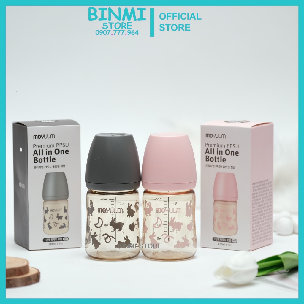 Bình sữa Moyuum 170ml/270ml hoạ tiết thỏ 2023
