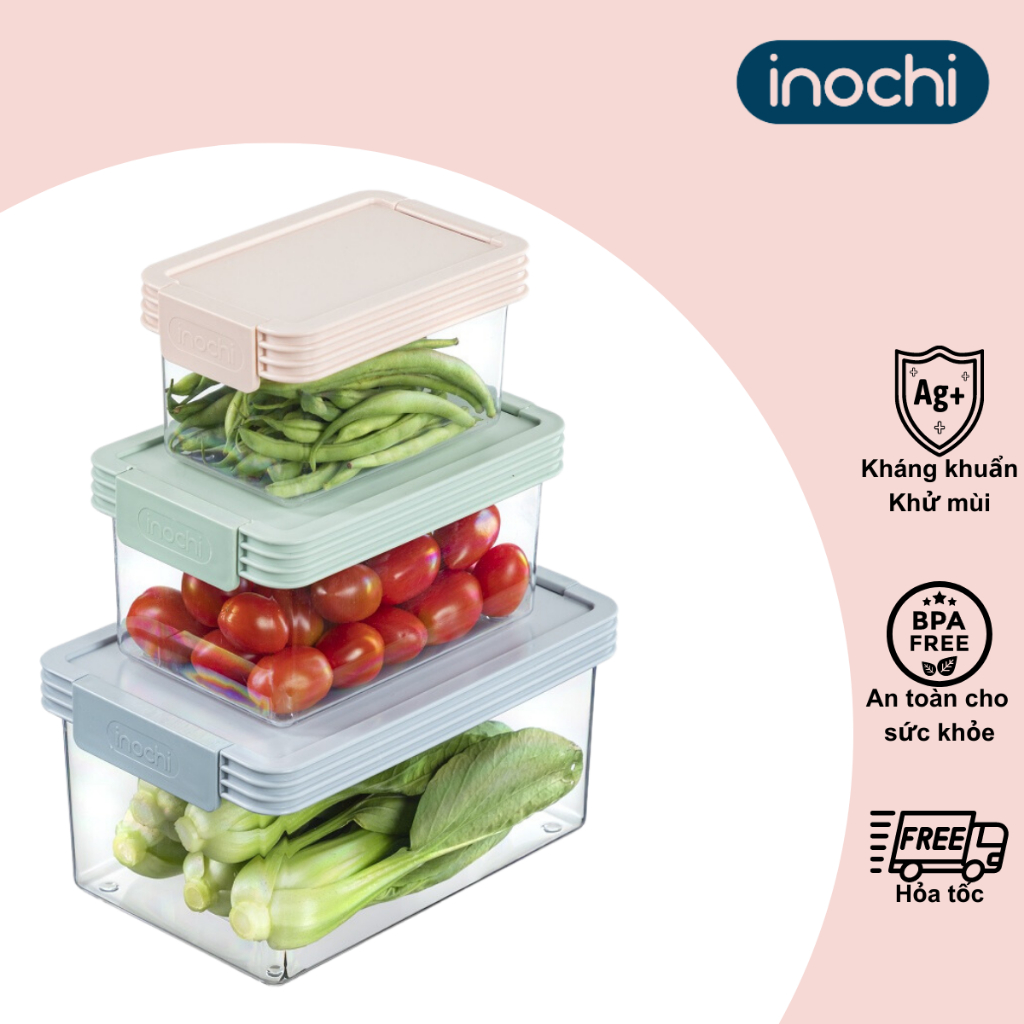 Hộp thực phẩm Tritan chữ nhật Inochi 500-1000-2000-3500-5000ml, có vỉ ngăn nước đáy, bảo quản thực phẩm tốt hơn