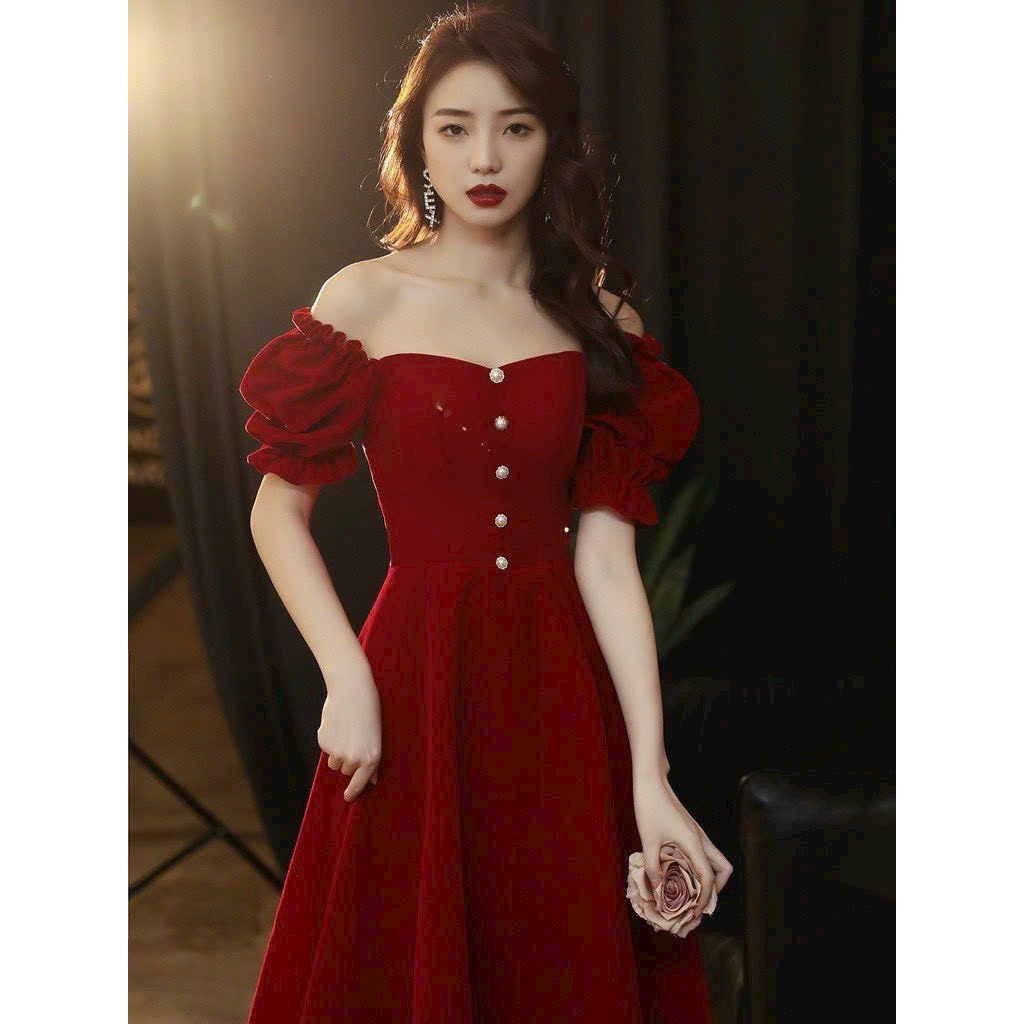 Đầm xòe tay ngắn đính nút dọc GuFashion