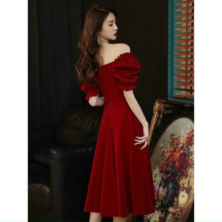 Đầm xòe tay ngắn đính nút dọc GuFashion