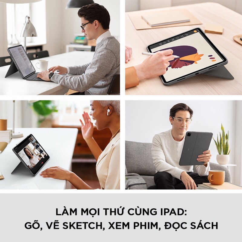 Bao da kèm bàn phím Logitech Combo Touch dành cho iPad Pro 11 và 12.9 inch - Có trackpad