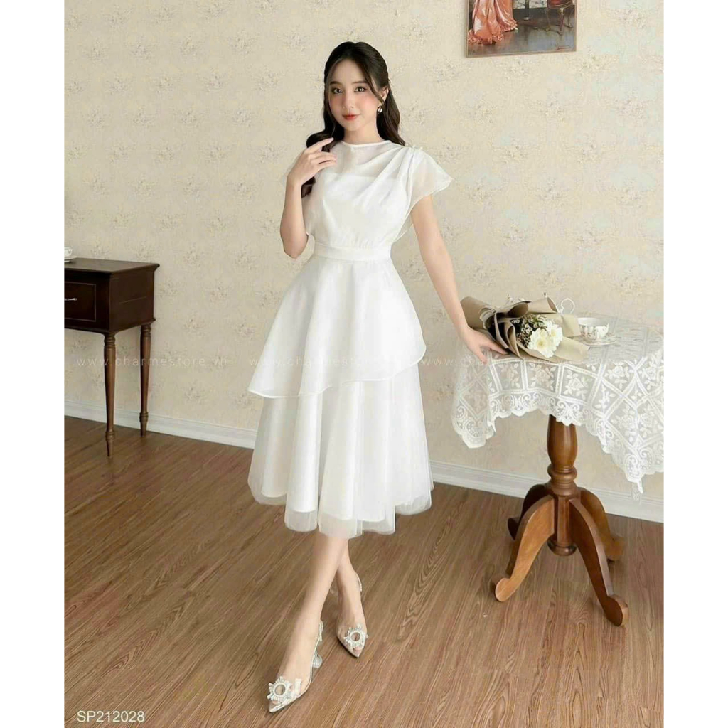 Đầm xòe bèo hai lớp có lót GuFashion