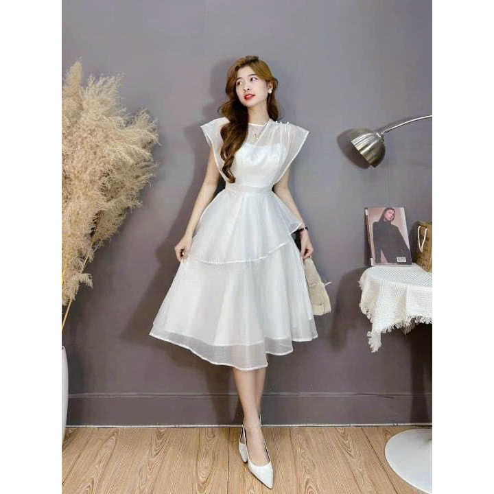 Đầm xòe bèo hai lớp có lót GuFashion