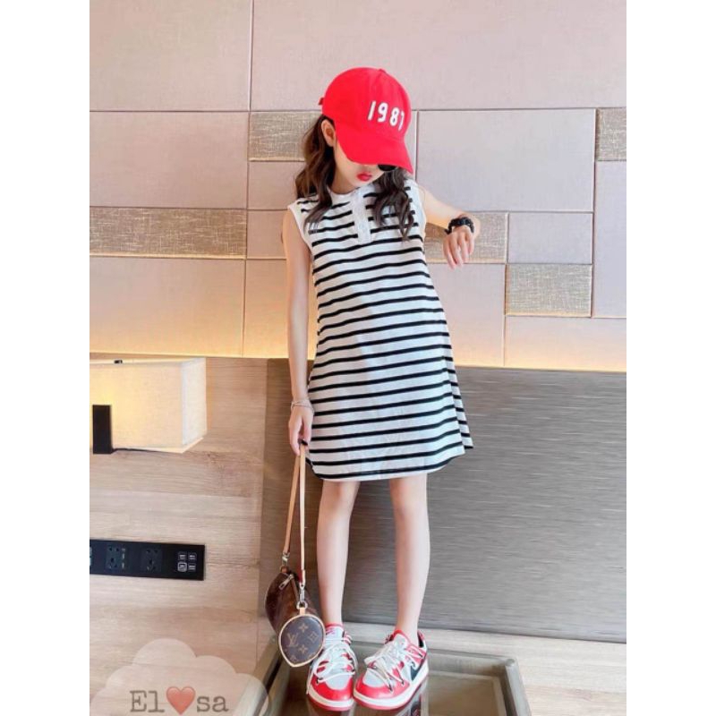 Váy đầm polo kẻ xuông đơn giản cho bé size đại 18-25kg