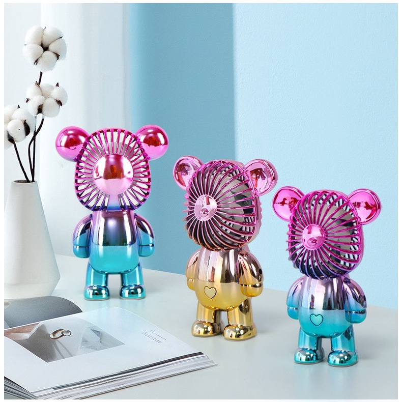 Quạt Mini Cầm Tay Gấu Bearbrick, Quạt Tích Điện Mini Để Bàn Decor Siêu Dễ Thương Có Sạc USB Monshop vpp
