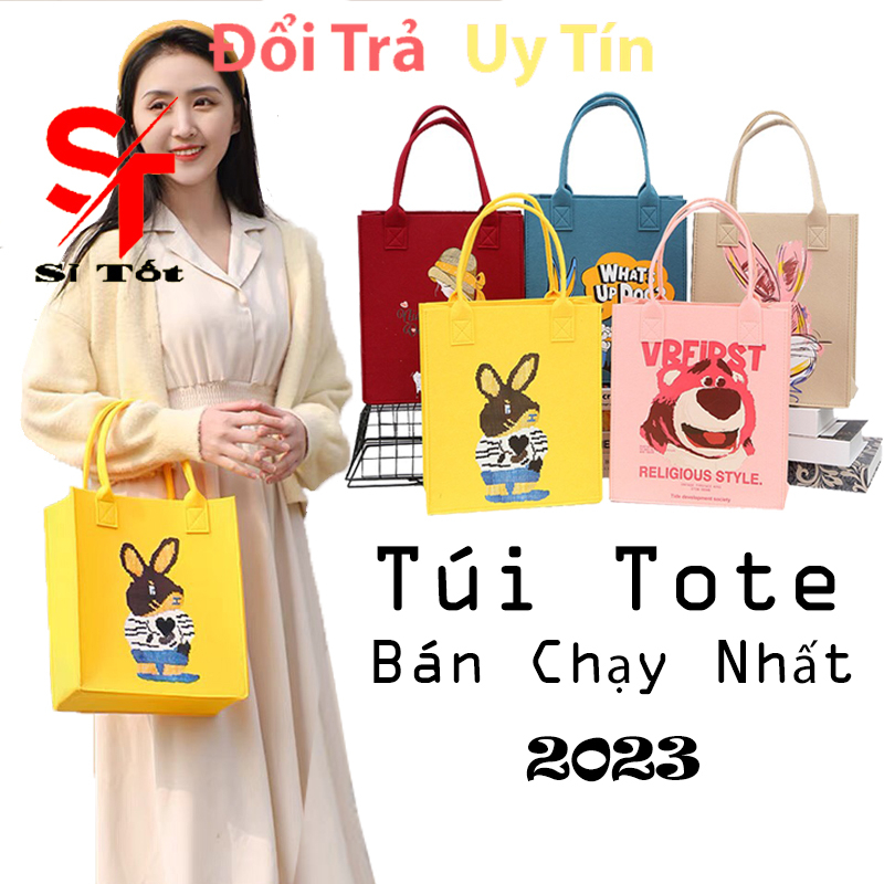 Túi Tote Cho Nữ Hoạ Tiết Hoạt Hình Chất Liệu Vải Nỉ Đa Năng Đi Chơi Đi Làm Kích Thước 30x26x10