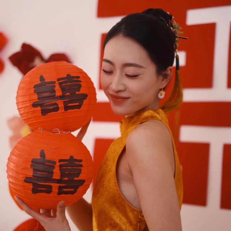 Lồng đèn giấy lụa tròn chữ hỷ trang trí đám cưới chụp ảnh cưới trung hoa truyền thống dễ thương độc lạ
