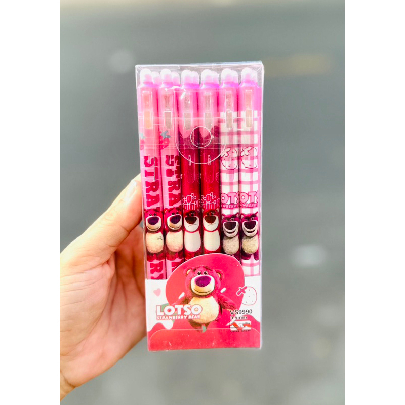 Bút Gel Xoá Được Dạng Bấm Mực Tím Mẫu Gấu Dâu Lotso Bear/Gấu Panda - 1 Cây