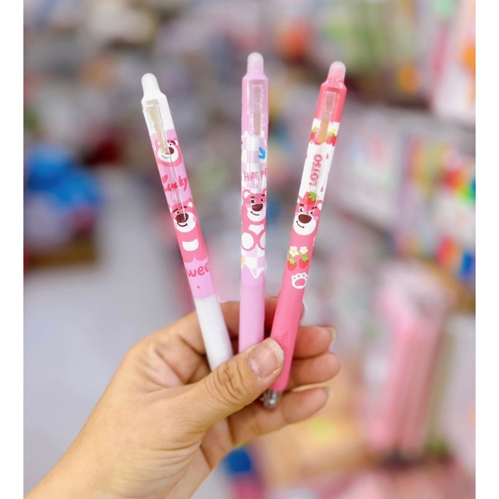 Bút Gel Xoá Được Dạng Bấm Mực Tím Mẫu Gấu Dâu Lotso Bear/Gấu Panda - 1 Cây