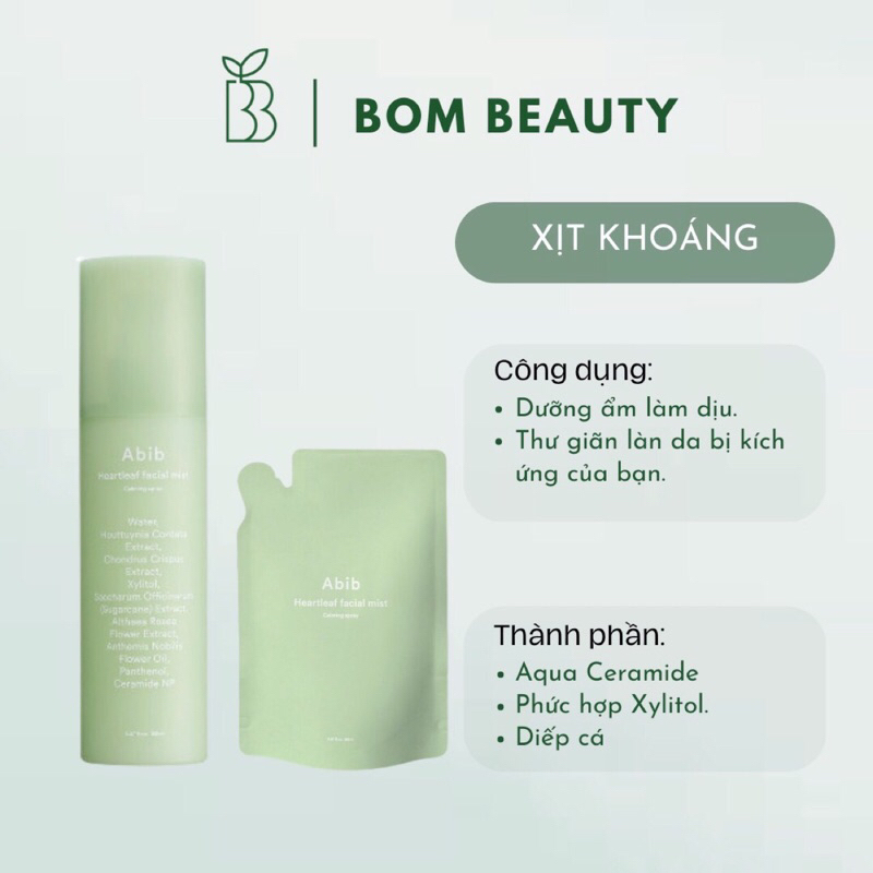 Xịt khoáng Abib chiết xuất diếp cá làm dịu da mặt (150ml) + túi nạp lại (150ml)