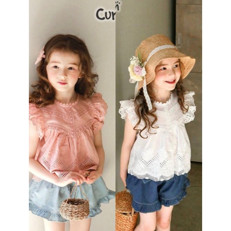 Bộ bé gái CB áo trắng & hồng + quần sọc jean, 10kg - 40kg