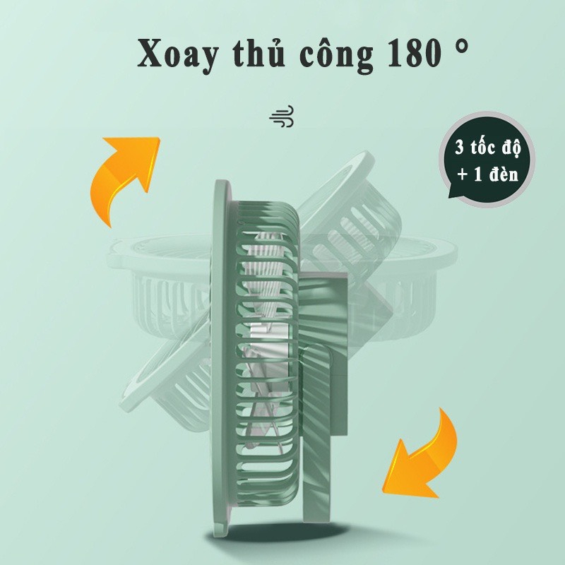 Quạt Tích Điện Treo Tường Mini 3in1, Dung Lượng Pin 1300mAh, Sạc Cổng USB, Nhựa Cao Cấp