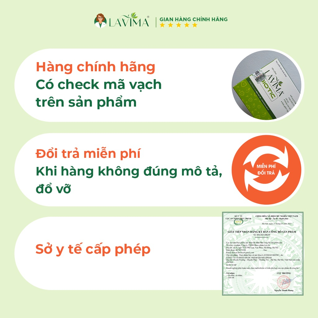 Viên Uống Phụ Khoa, Men Vi Sinh Vùng Kín LAVIMA BIOTIC 20 Viên, Giảm Khí Hư, Ngứa Rát, Ngăn Ngừa Tái Phát