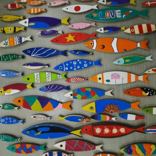 Bộ 10 cá gỗ kt 10-28cm tô màu và trang trí không gian xinh xắn mới lạ/ bộ cá gỗ tô màu