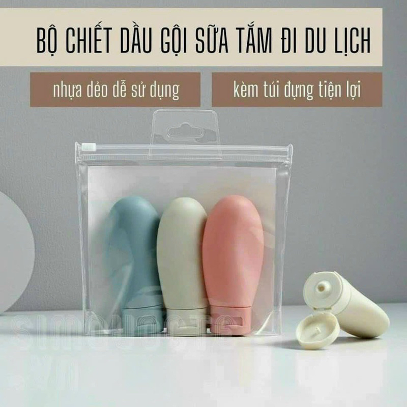 Set 3 Túi Chiết Mĩ Phẩm, Dầu Gội Có Thể Tái Sử Dụng, Tiện Ích Khi Đi Du Lịch