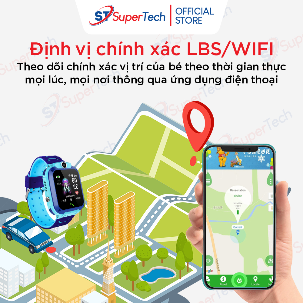 Đồng hồ định vị, đồng hồ thông minh trẻ em SuperTech Q12 2023 lắp sim nghe gọi hai chiều, định vị chính xác, tiếng việt | BigBuy360 - bigbuy360.vn