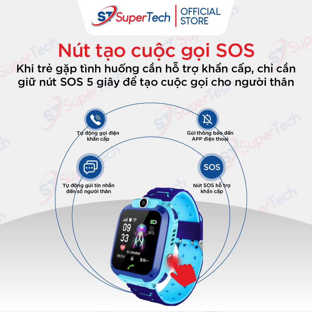 Đồng hồ định vị, đồng hồ thông minh trẻ em SuperTech Q12 2023 lắp sim nghe gọi hai chiều, định vị chính xác, tiếng việt | BigBuy360 - bigbuy360.vn