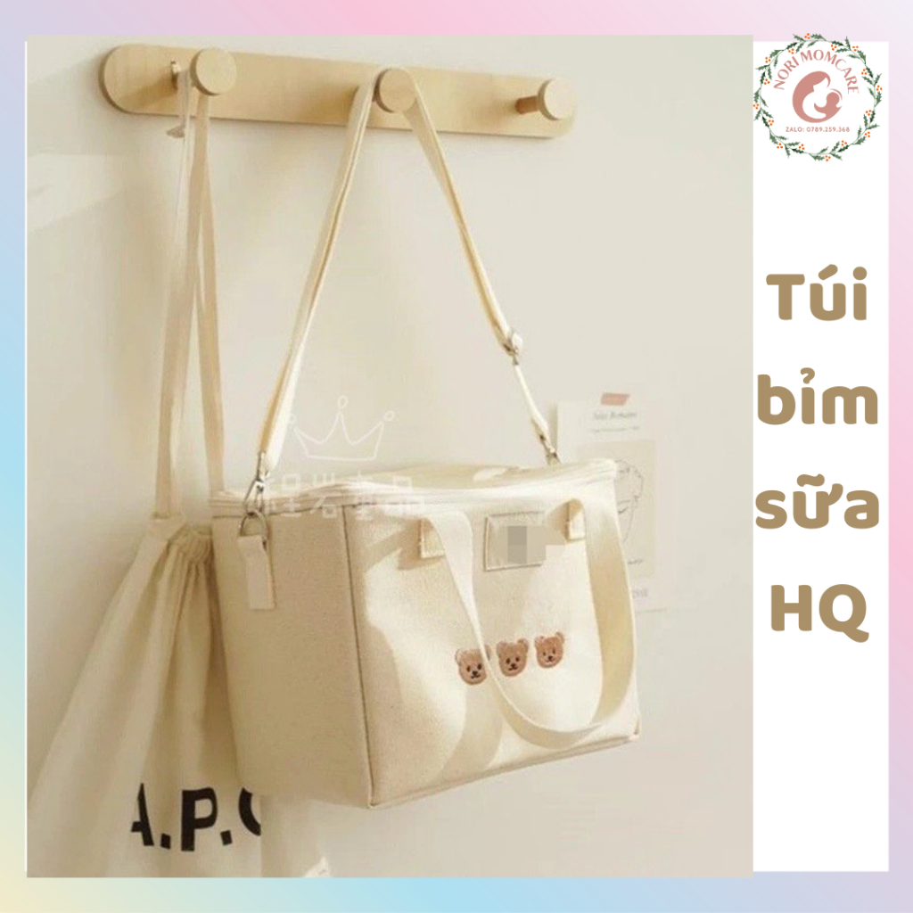 (Ảnh thật) Túi giữ nhiệt thêu hình gấu kiểu Hàn Quốc dễ thương cho mẹ bỉm sữa