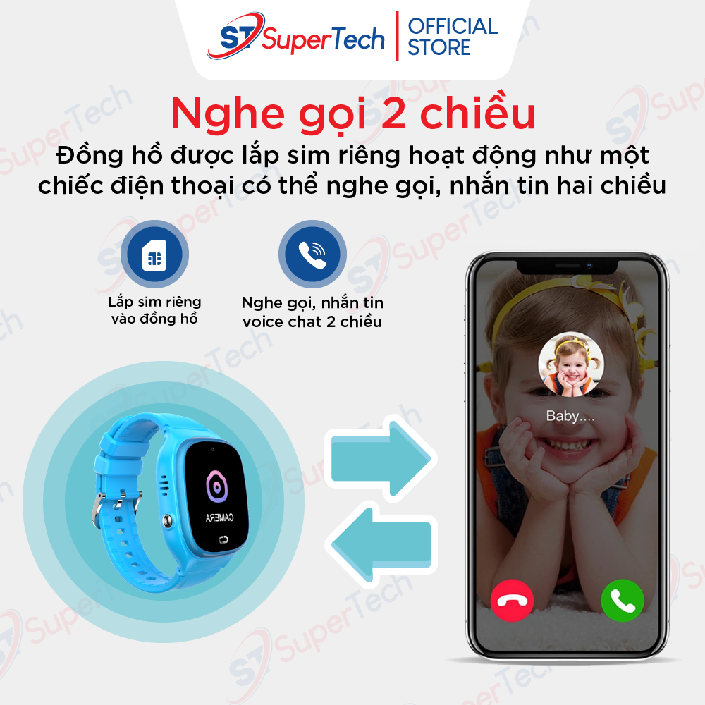 Đồng hồ định vị, đồng hồ thông minh trẻ em SuperTech D05 2023 lắp sim nghe gọi hai chiều, chống nước ip67, có tiếng việt | BigBuy360 - bigbuy360.vn