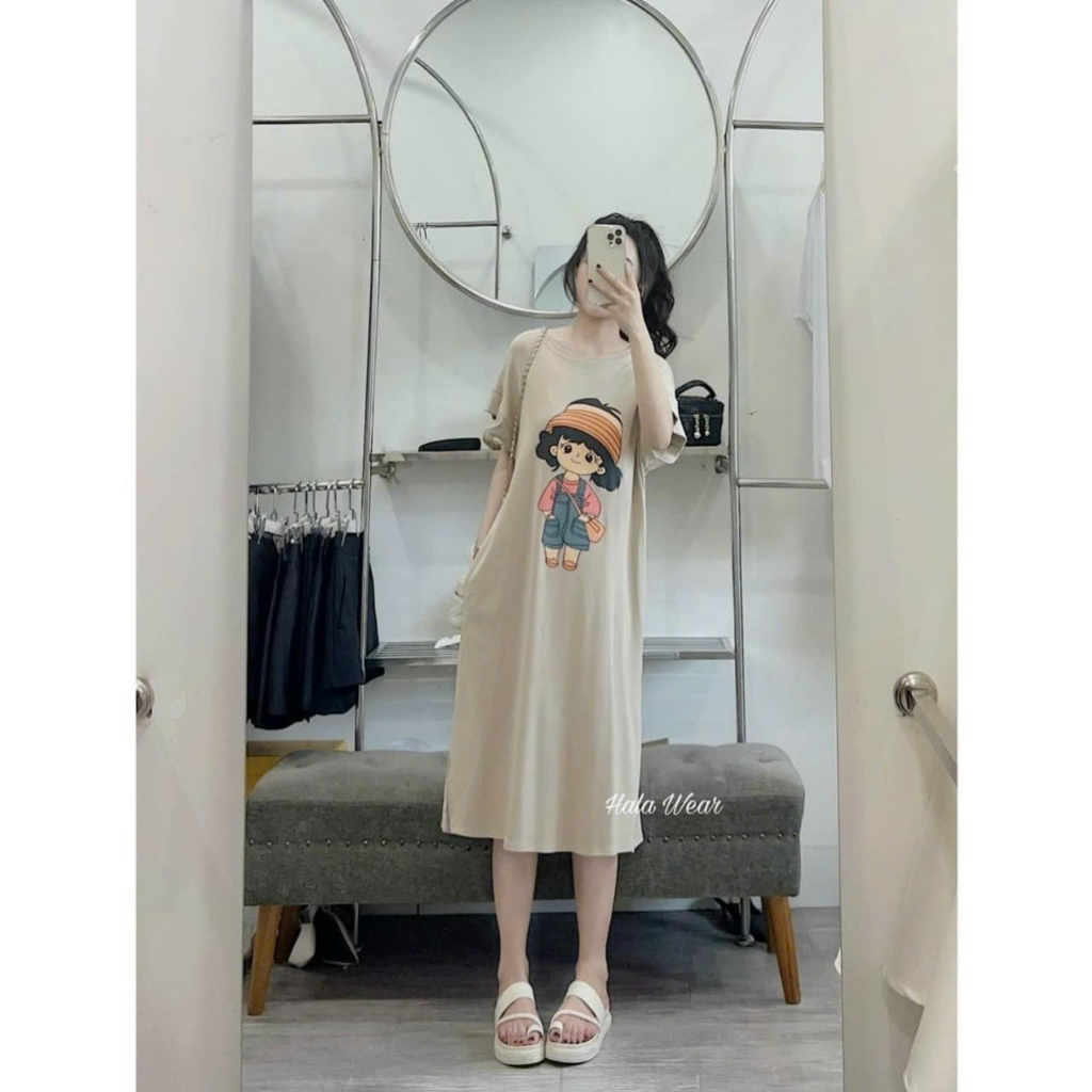 Váy Bầu Mùa Hè Công Sở Chất Thun Cotton dambauxinh-L1358 Đầm bầu thiết kế cộc tay in hình