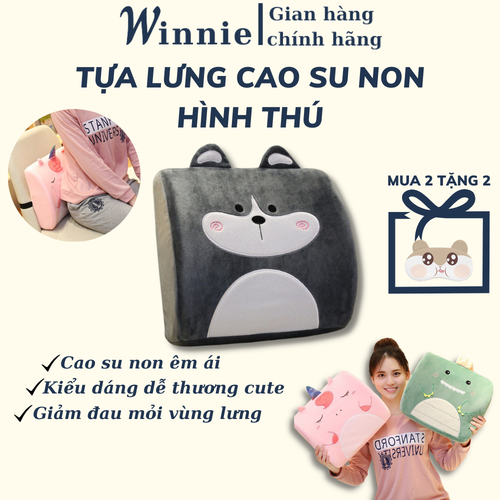 Gối tựa lưng văn phòng hình thú dễ thương cao su non - Giảm đau mỏi lưng - Kích thước 35x32x12cm