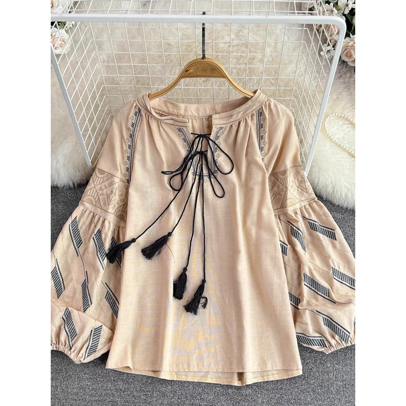 Áo Boho thêu dây tua rua