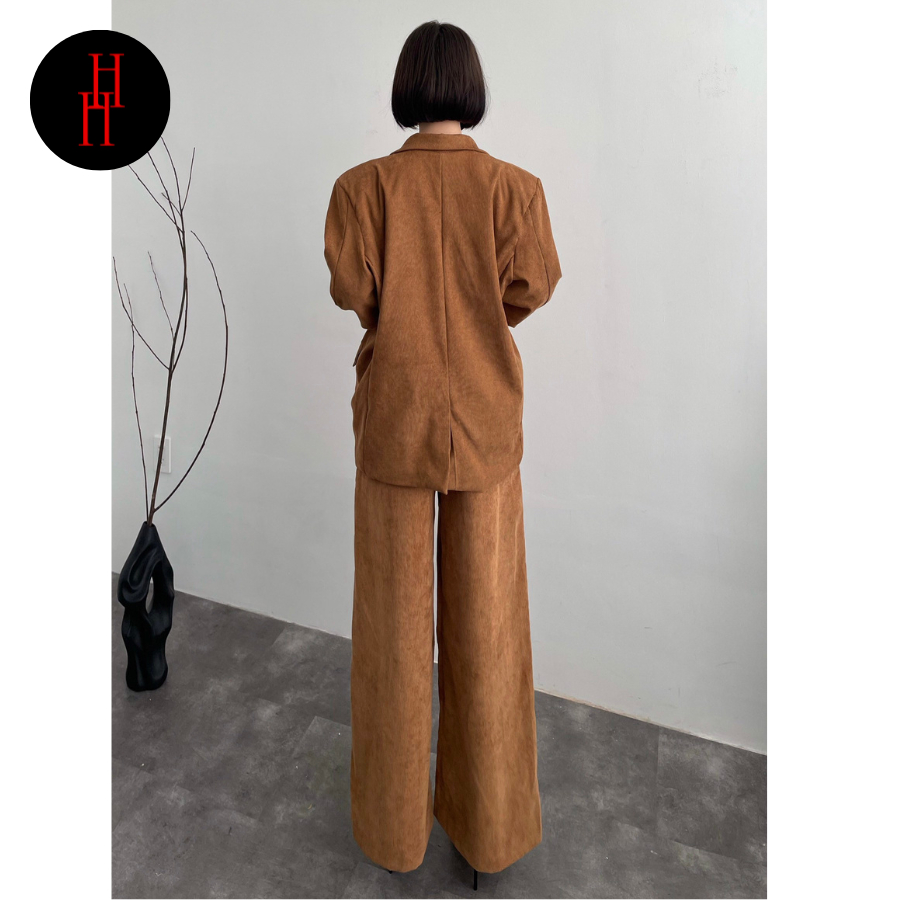 Set vest màu nâu HS147 áo blazer - quần dài ống rộng - chân váy ngắn Hỉn Hỉn Store