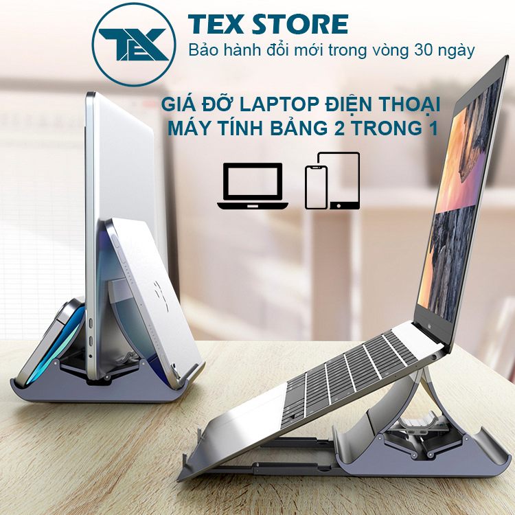Giá đỡ laptop máy tính bảng smartphone 2 trong 1 dạng đứng kiêm đế tản nhiệt