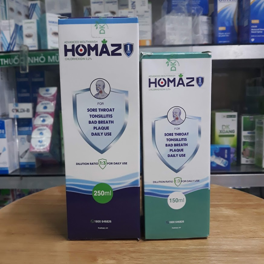 Nước súc họng miệng HOMAZ ONE - Dùng trong viêm họng, amidan, viêm lợi, viêm loét miệng, hôi miệng
