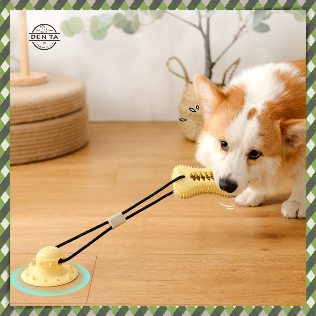 Đồ chơi kéo co làm sạch răng giấu đồ ăn với cốc hút siêu chặt cho chó – Đen Ta pet shop.