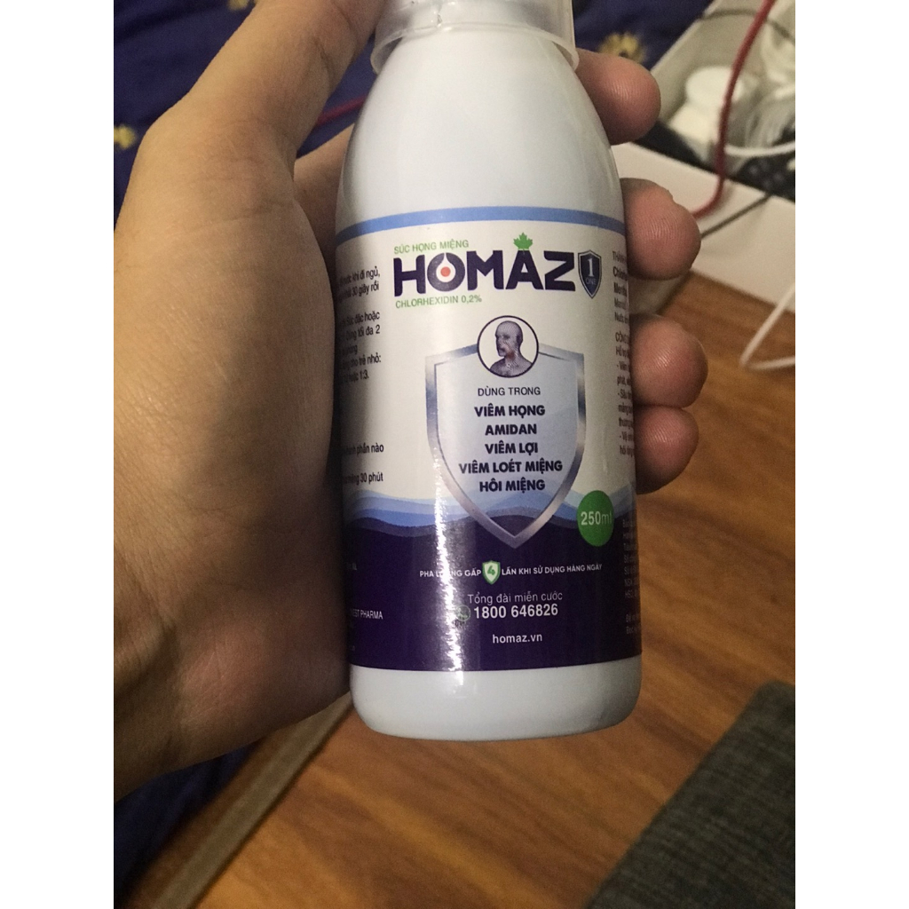 Nước súc họng miệng HOMAZ ONE - Dùng trong viêm họng, amidan, viêm lợi, viêm loét miệng, hôi miệng