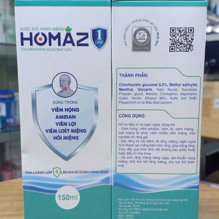Nước súc họng miệng HOMAZ ONE - Dùng trong viêm họng, amidan, viêm lợi, viêm loét miệng, hôi miệng