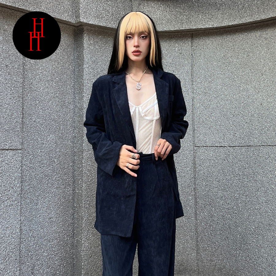 Set bộ vets phối quần ống suông màu xanh đen HS149 Hỉn Hỉn Store