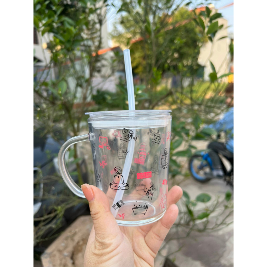 Cốc thủy tinh kèm ống hút siêu tiện lợi hàng khuyến mại