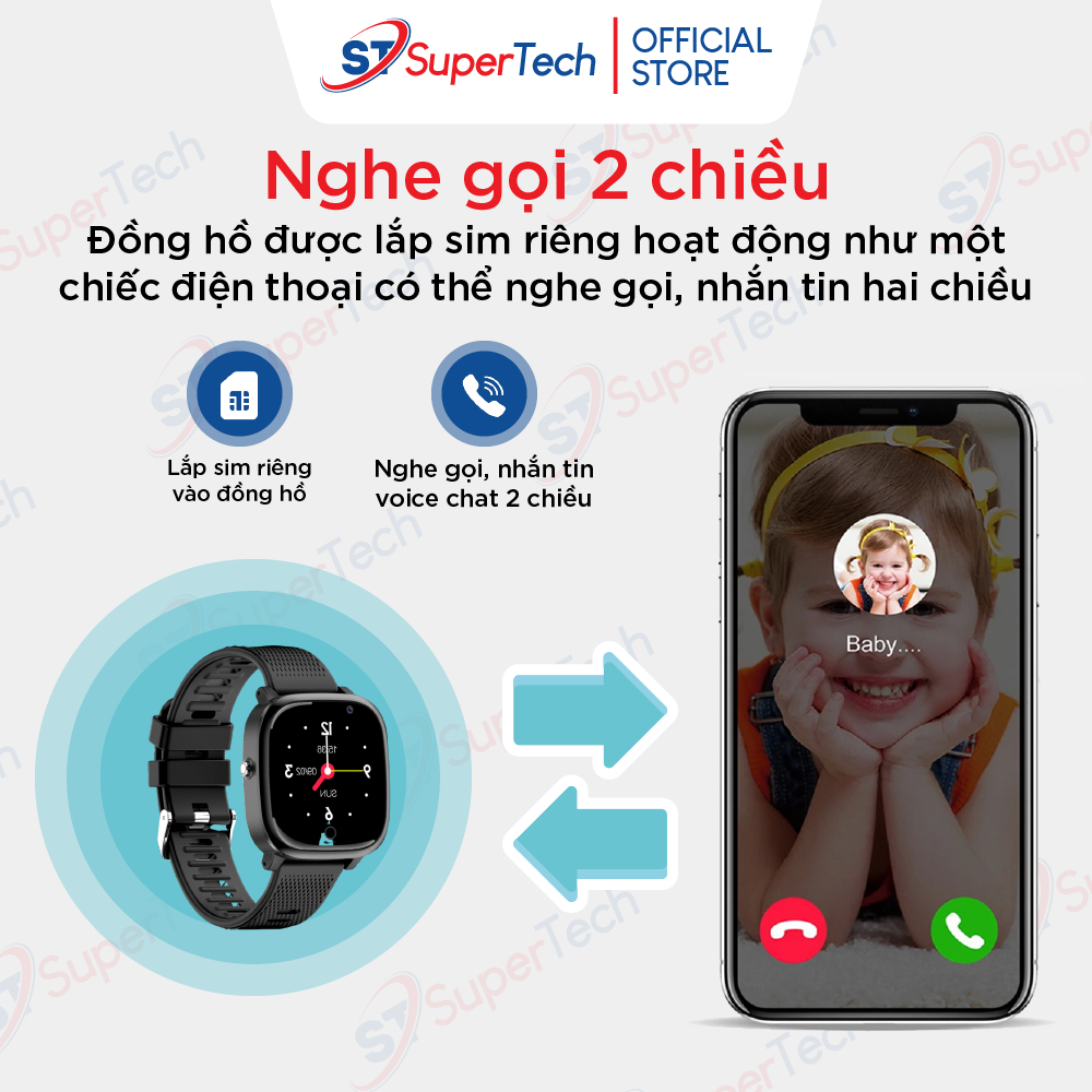 Đồng hồ định vị, đồng hồ thông minh trẻ em SuperTech HW116 2023 lắp sim nghe gọi video 4G, định vị GPS, chống nước IP67 | BigBuy360 - bigbuy360.vn