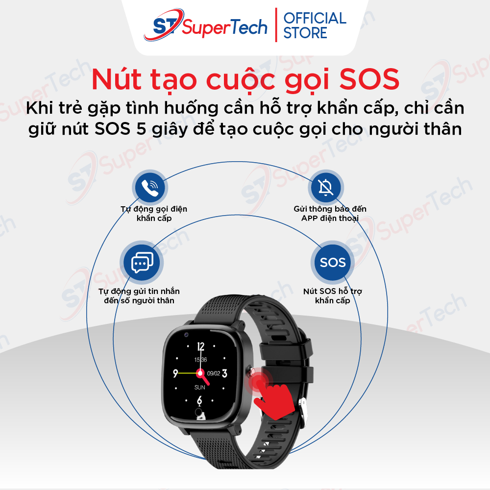 Đồng hồ định vị, đồng hồ thông minh trẻ em SuperTech HW116 2023 lắp sim nghe gọi video 4G, định vị GPS, chống nước IP67 | BigBuy360 - bigbuy360.vn
