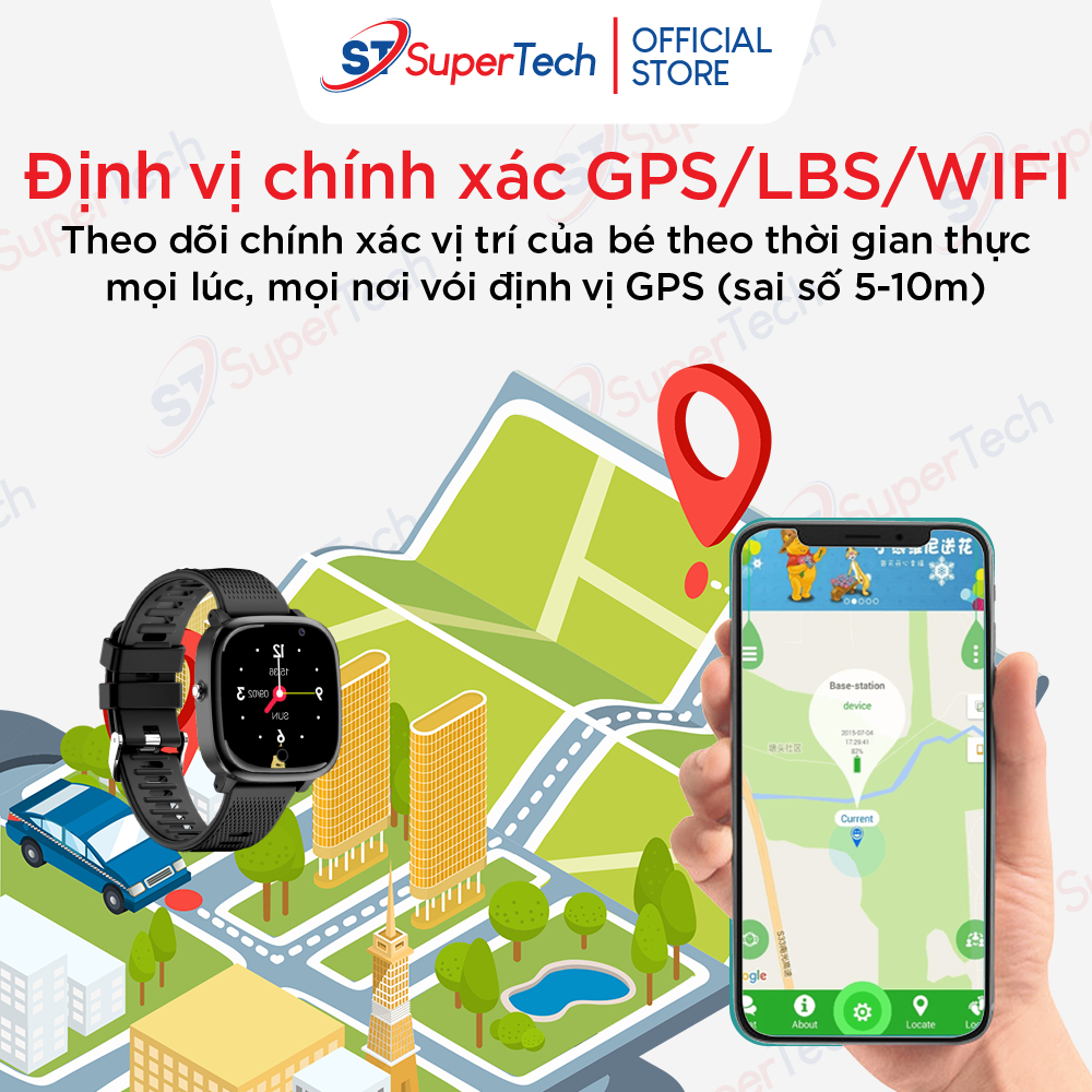 Đồng hồ định vị, đồng hồ thông minh trẻ em SuperTech HW116 2023 lắp sim nghe gọi video 4G, định vị GPS, chống nước IP67 | BigBuy360 - bigbuy360.vn