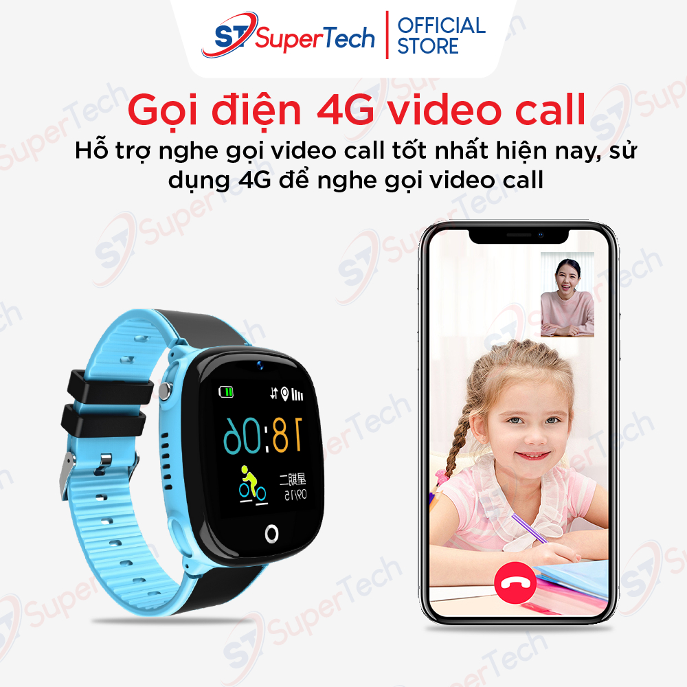 Đồng hồ định vị, đồng hồ thông minh trẻ em SuperTech HW11 lắp sim nghe gọi video 4G, định vị GPS, chống nước ip67 | BigBuy360 - bigbuy360.vn
