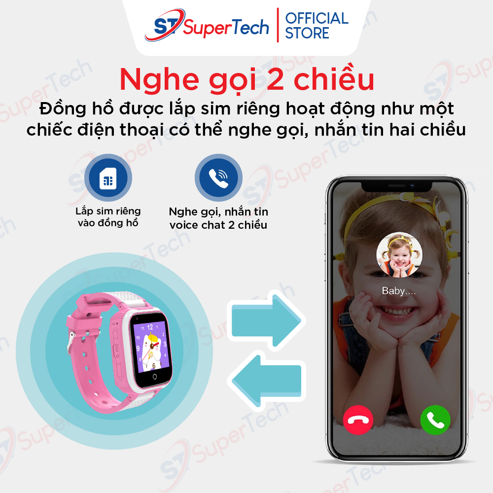 Đồng hồ định vị, đồng hồ thông minh trẻ em SuperTech DH9S cao cấp lắp sim 4G video call, định vị GPS, chống nước IP67 | BigBuy360 - bigbuy360.vn