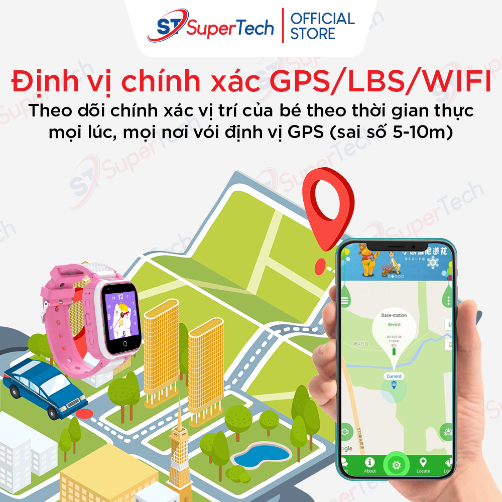 Đồng hồ định vị, đồng hồ thông minh trẻ em SuperTech DH9S cao cấp lắp sim 4G video call, định vị GPS, chống nước IP67 | BigBuy360 - bigbuy360.vn