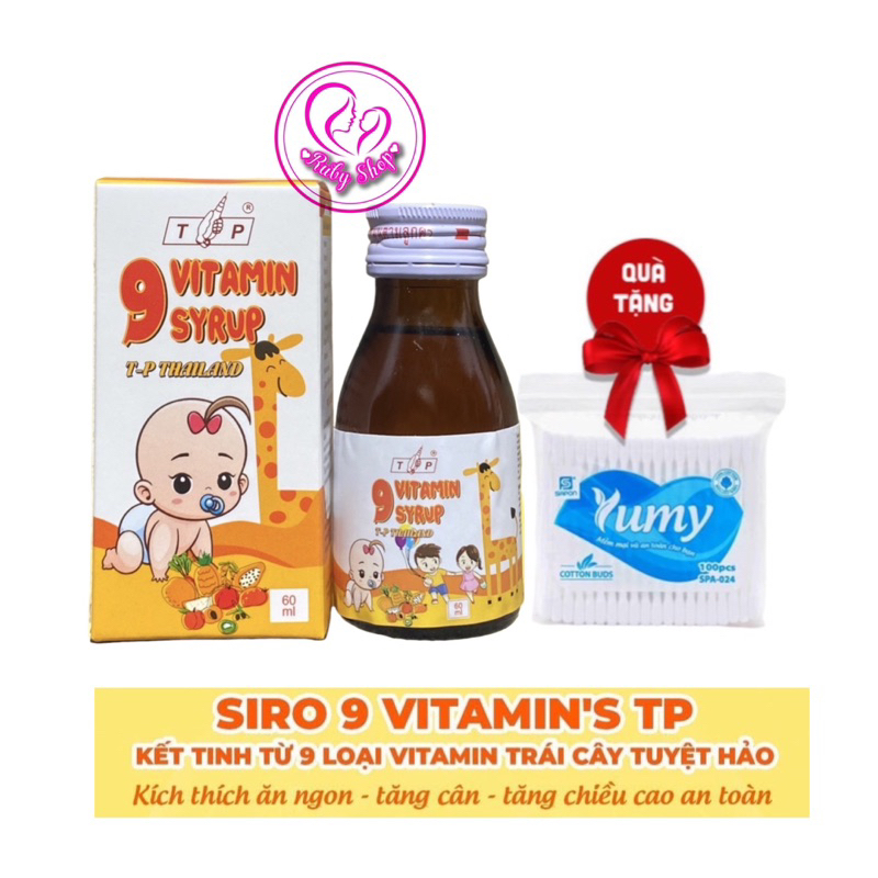 Siro ăn ngon 9 vitamin TP Thái Lan lọ 60ml chính hãng - Giups bé ăn khỏe ngủ ngon, tăng cân tốt + quà gói tăm bông