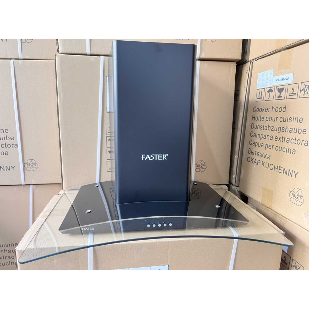 Máy hút mùi kính cong Faster FS 3388-90B Máy chạy êm, Hút siêu khỏe 1200m3/h, Bảo hành 24 Tháng