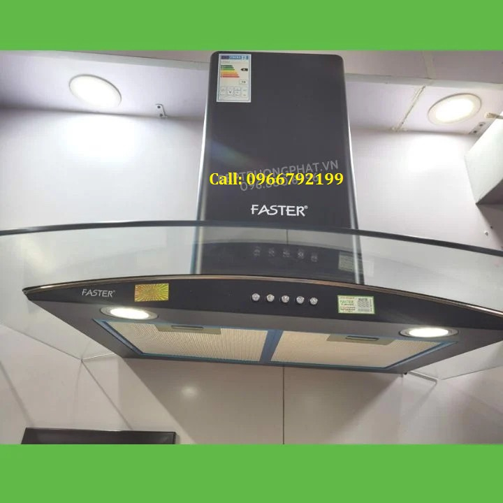 Máy hút mùi kính cong Faster FS 3388-90B Máy chạy êm, Hút siêu khỏe 1200m3/h, Bảo hành 24 Tháng