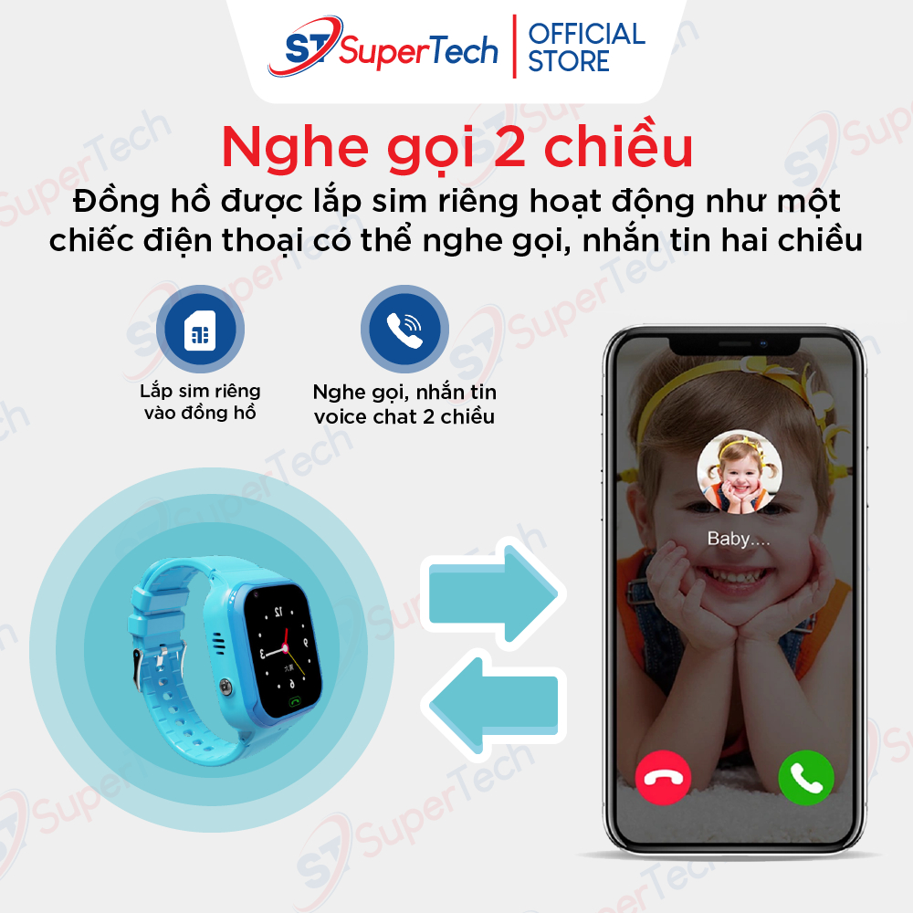 Đồng hồ định vị, đồng hồ thông minh trẻ em SuperTech LT36 lắp sim nghe gọi video 4G, định vị chính xác, chống nước IP67 | BigBuy360 - bigbuy360.vn