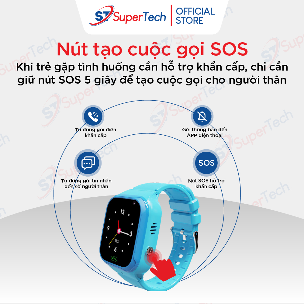 Đồng hồ định vị, đồng hồ thông minh trẻ em SuperTech LT36 lắp sim nghe gọi video 4G, định vị chính xác, chống nước IP67 | BigBuy360 - bigbuy360.vn