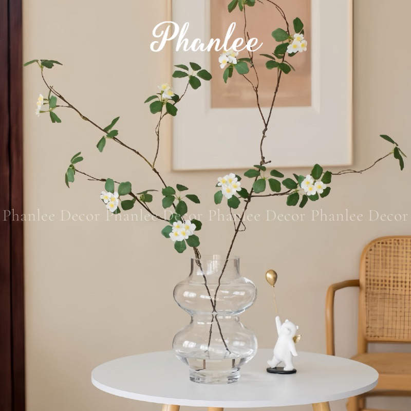 Cành lá lưu ly 2 màu xanh trắng trang trí nhà cửa Phanlee