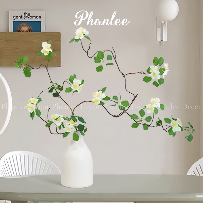 Cành lá lưu ly 2 màu xanh trắng trang trí nhà cửa Phanlee