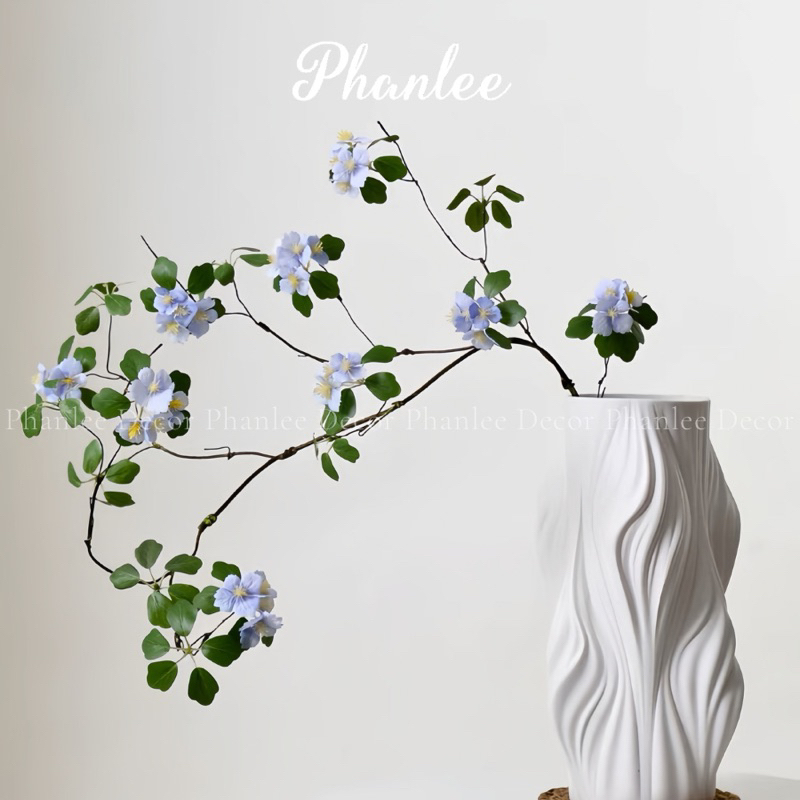 Cành lá lưu ly 2 màu xanh trắng trang trí nhà cửa Phanlee